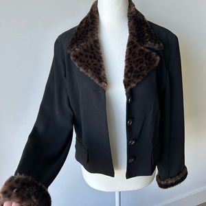 Faux fur trim animal print jacket